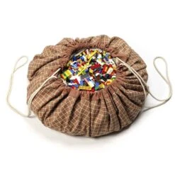 „Grid Brown“ Toy Storage Bag (2 In 1 Spielmatte) -Kinderspielzeug grid brown6